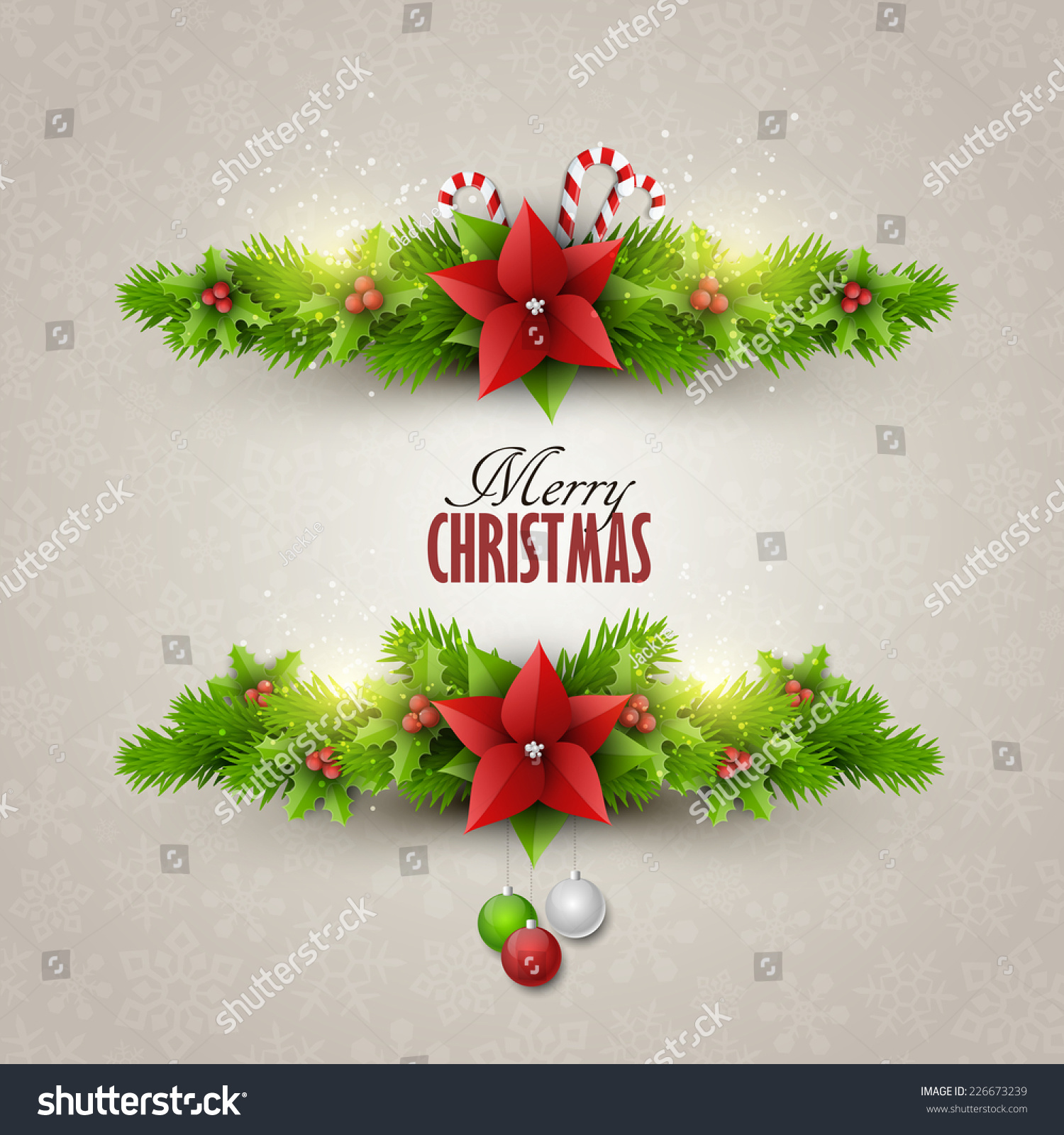 Christmas card with fir twigs and decoration elements #226673239
