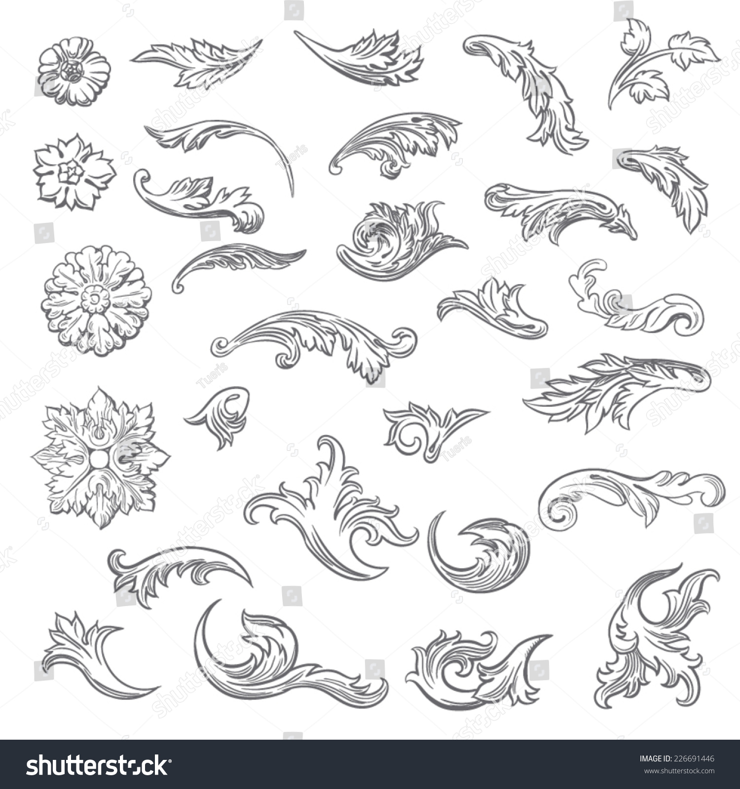 set of vector vintage baroque engraving stock photo simple filigree patterns