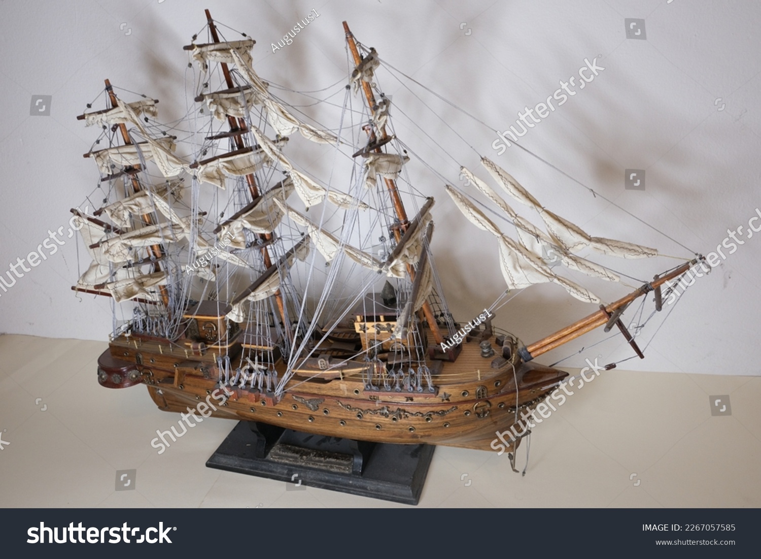 old sailing ship model made of wood with a white background #2267057585