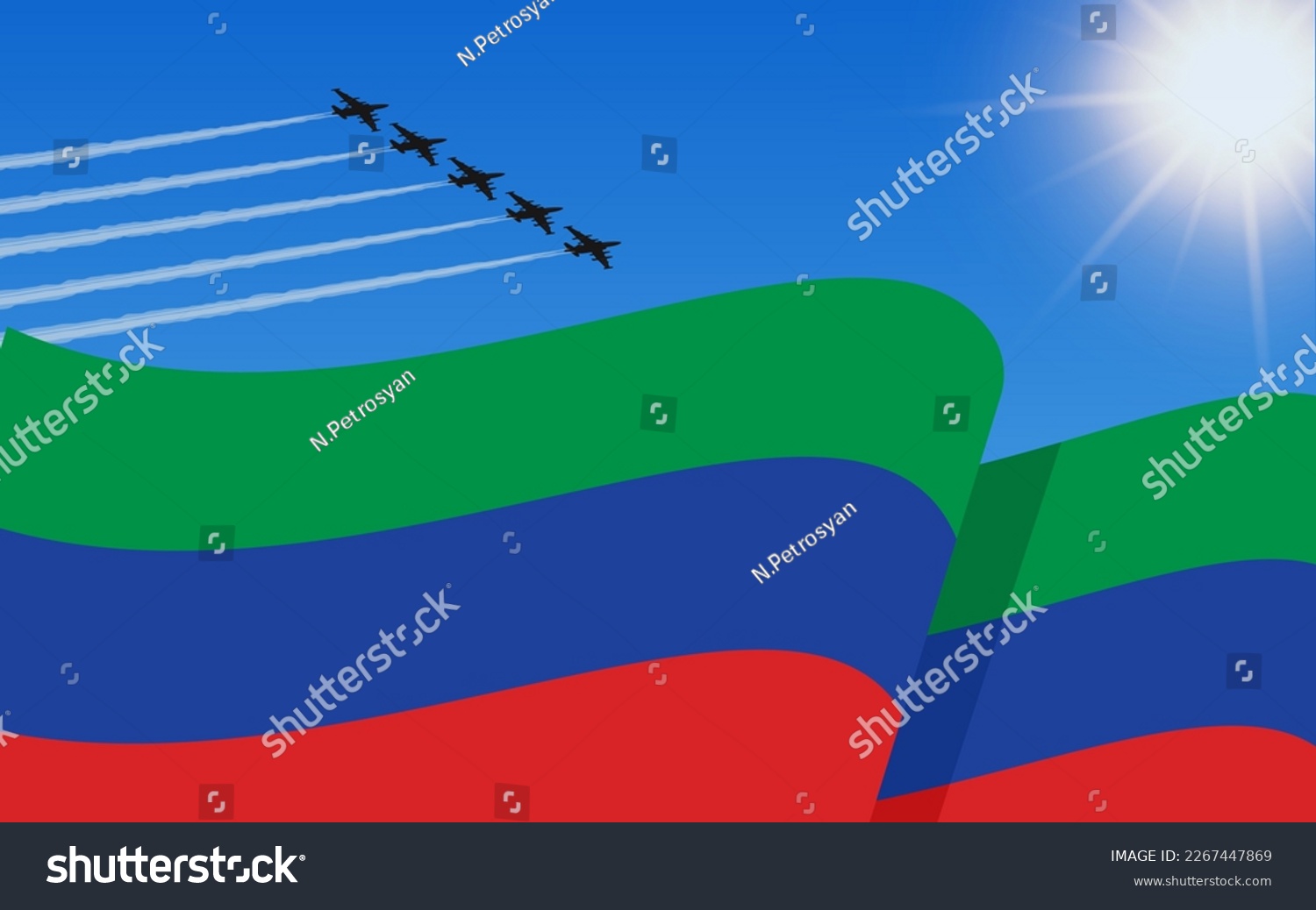 Flag of Dagestan and a fighter plane formation - Royalty Free Stock ...