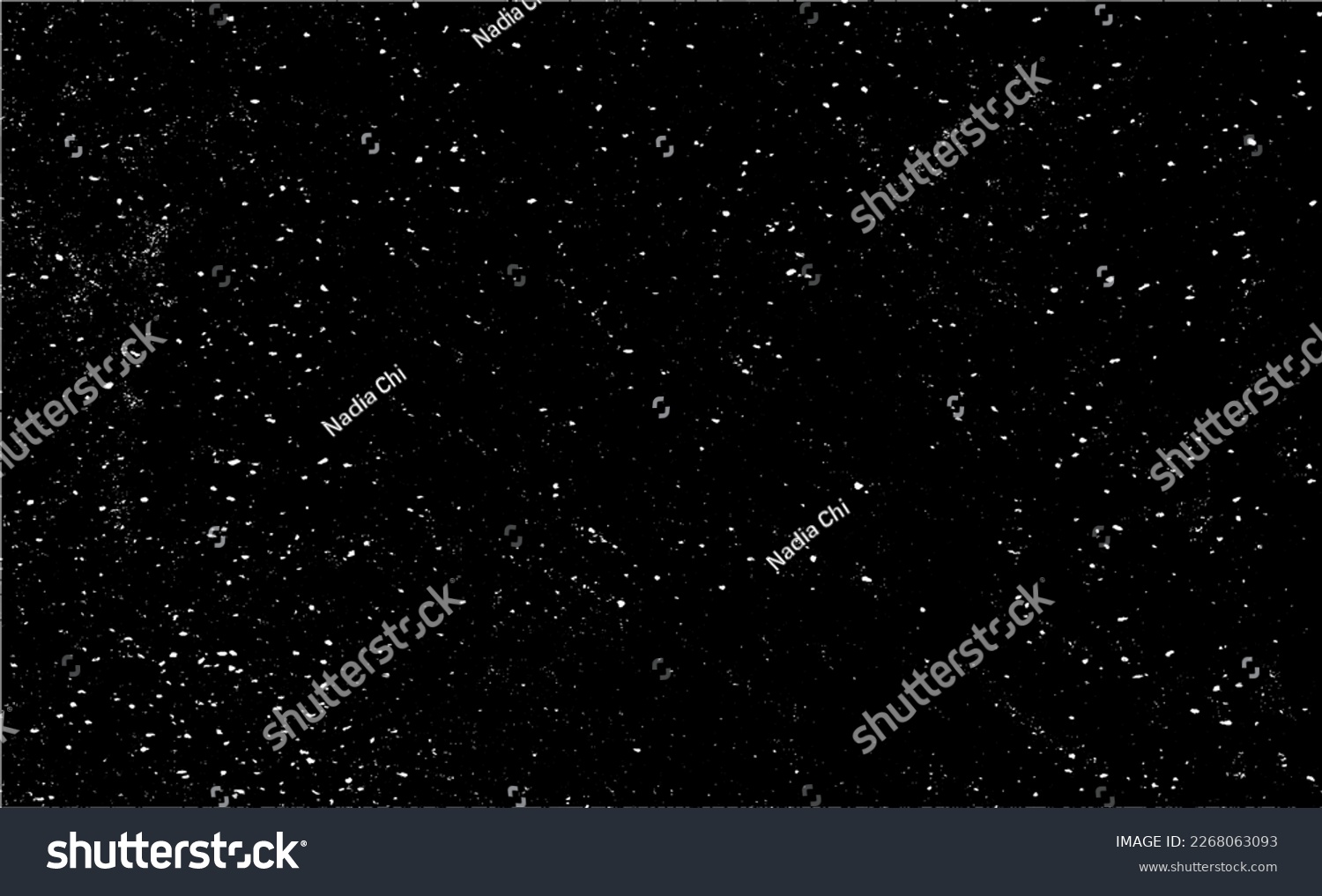 Snow, stars, twinkling lights, rain drops on black background. Abstract vector noise. Small particles of debris and dust. Distressed uneven grunge texture overlay. #2268063093