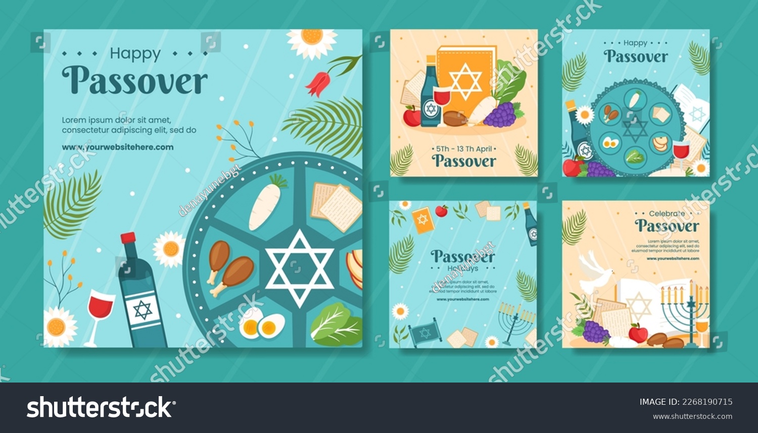 Happy Passover Jewish Holiday Social Media Post Flat Cartoon Hand Drawn Templates Illustration #2268190715