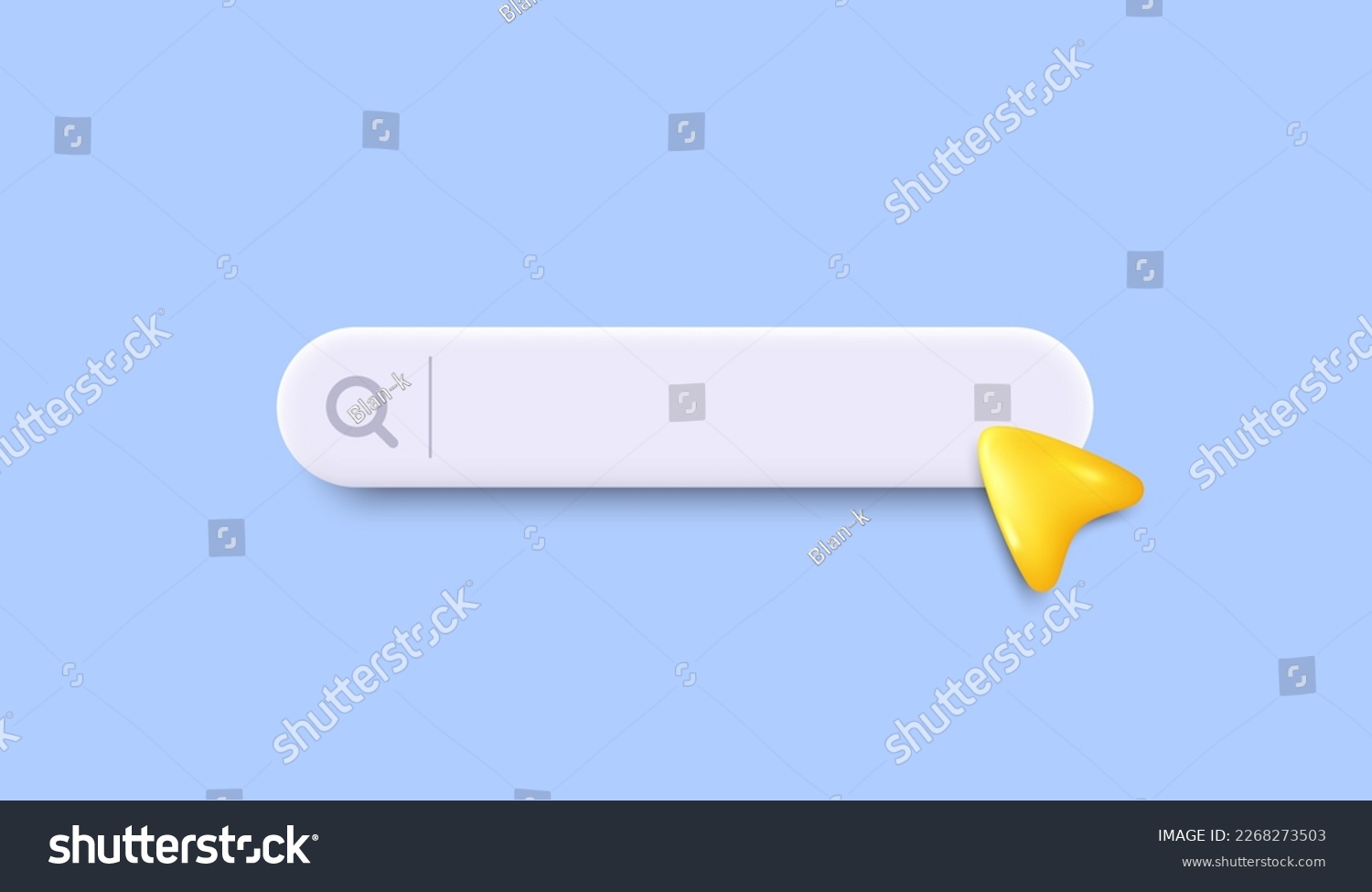 3d search bar template for website. Navigation search for web browser. Yellow 3d arrow mouse cursor. Ask question template banner. Support FAQ information web bar. Vector #2268273503
