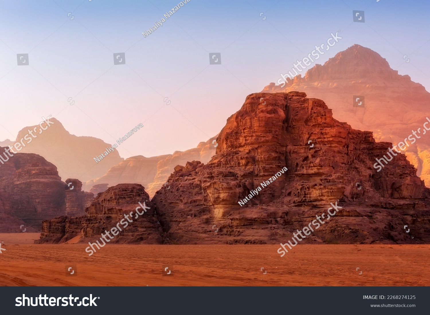 Jordan, Wadi Rum red dune sand and beautiful rocks landscape #2268274125