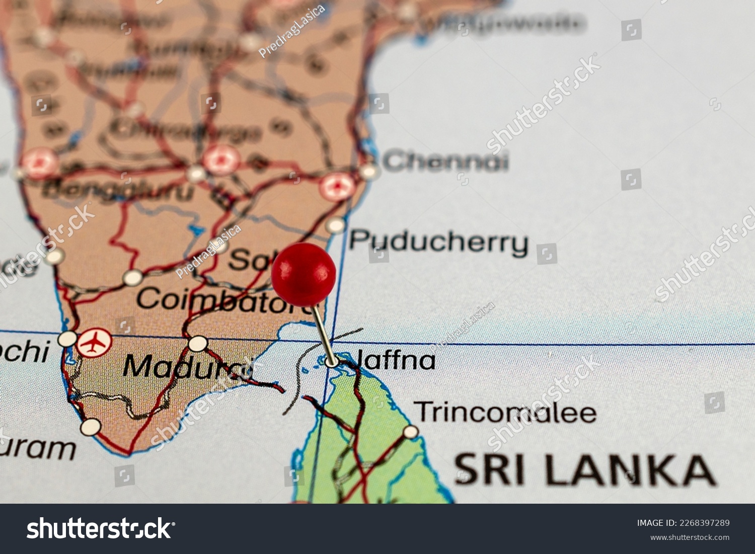 Jaffna pin map. Close up of Jaffna map with red - Royalty Free Stock ...