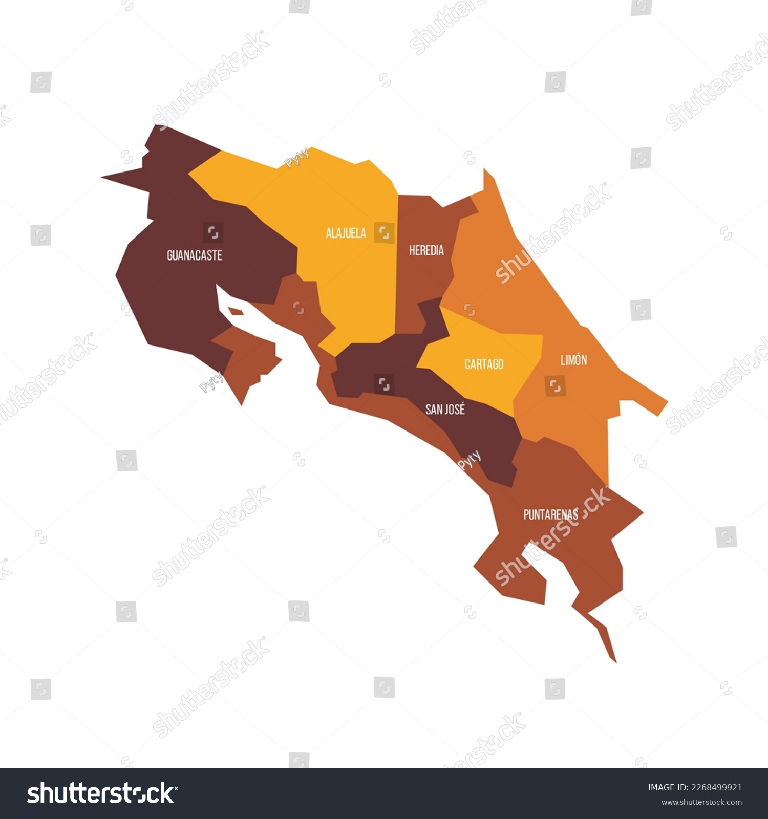 Costa Rica Political Map Of Administrative Royalty Free Stock Vector 2268499921 0239