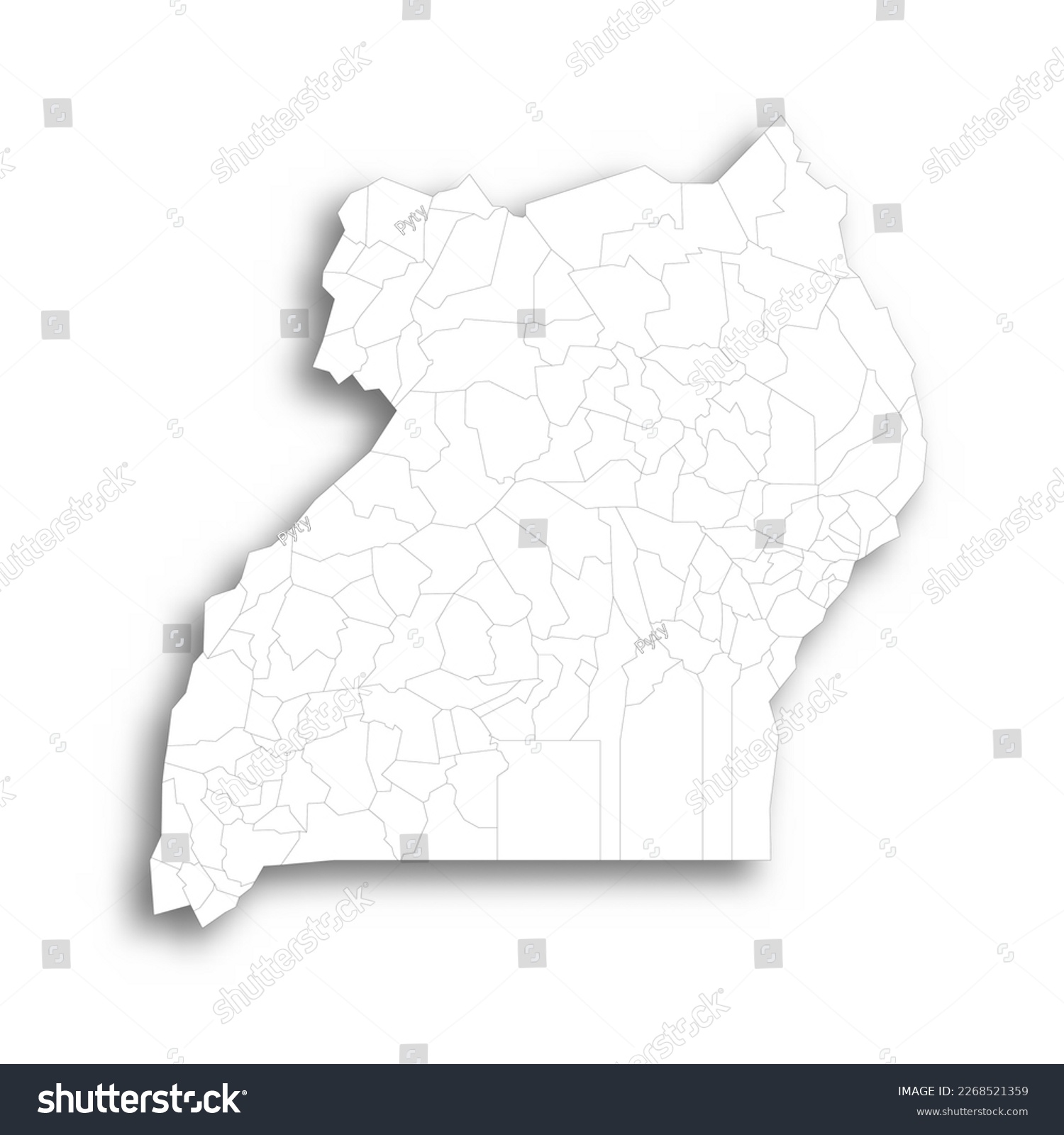 Uganda political map of administrative divisions - Royalty Free Stock