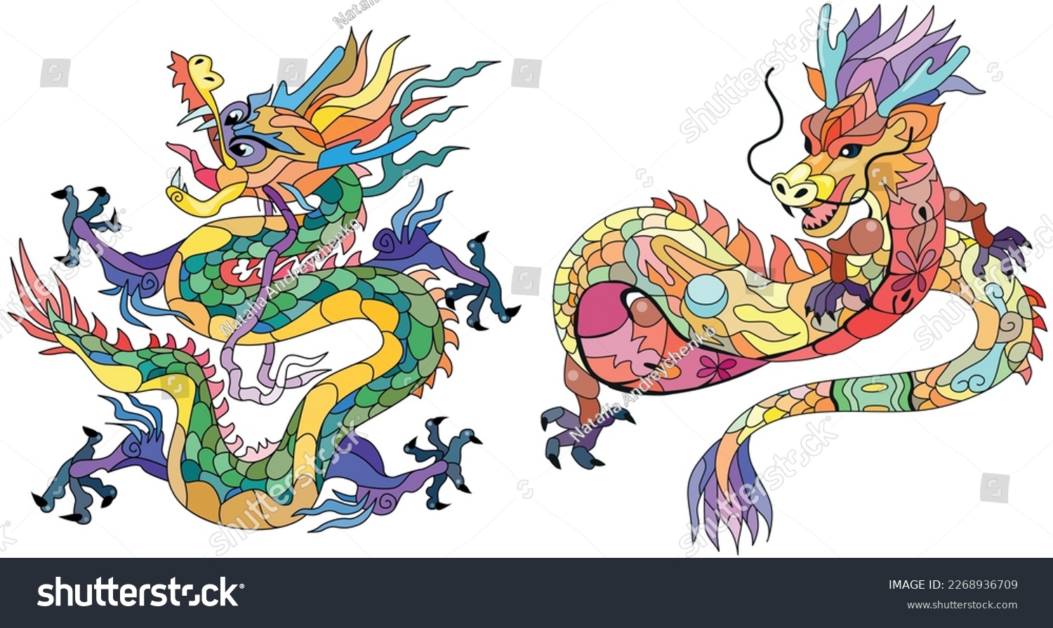 Zentangle dragons. Hand drawn decorative vector - Royalty Free Stock ...