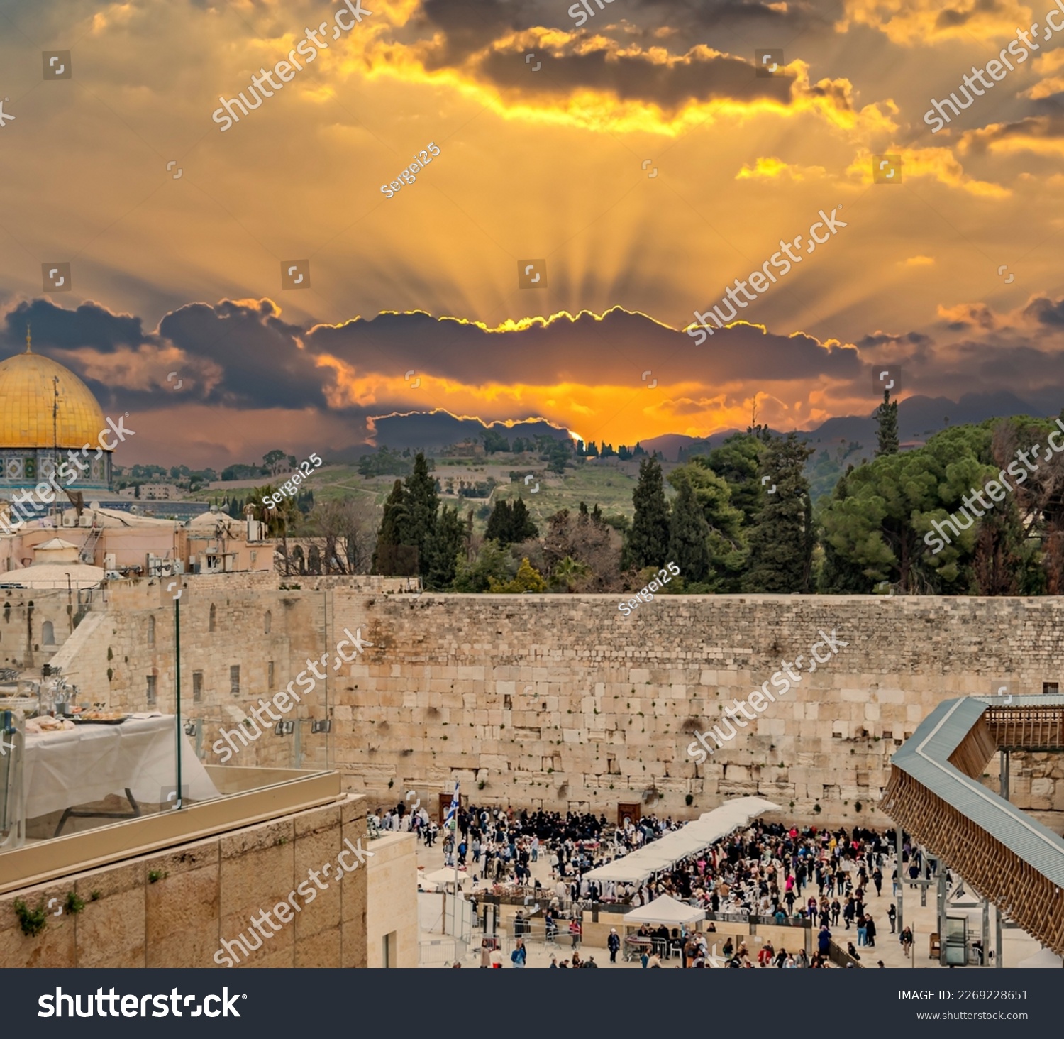 Ruins of Western Wall of ancient Temple Mount is  a major Jewish sacred place and one of the most famous public domain places in the world, Jerusalem #2269228651