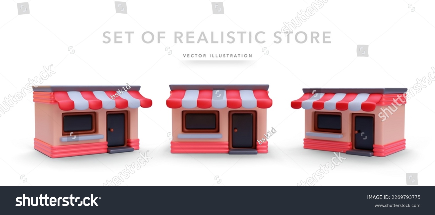 Set of 3d realistic store with shadow isolated on white background. Vector illustration #2269793775