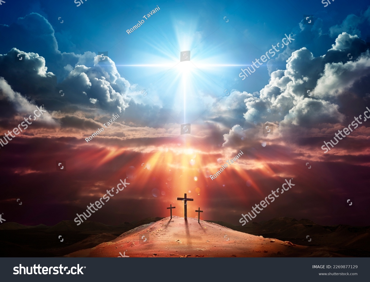 Resurrection - Light Cross Shape In Clouds - Risen - Jesus Ascends to Heaven Scene
 #2269877129