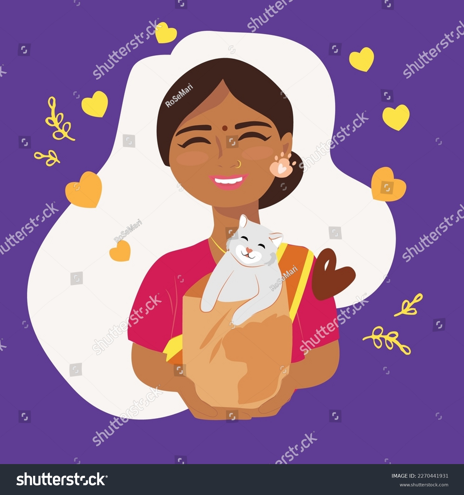 Smiling indian girl with cat. Vector - Royalty Free Stock Vector ...