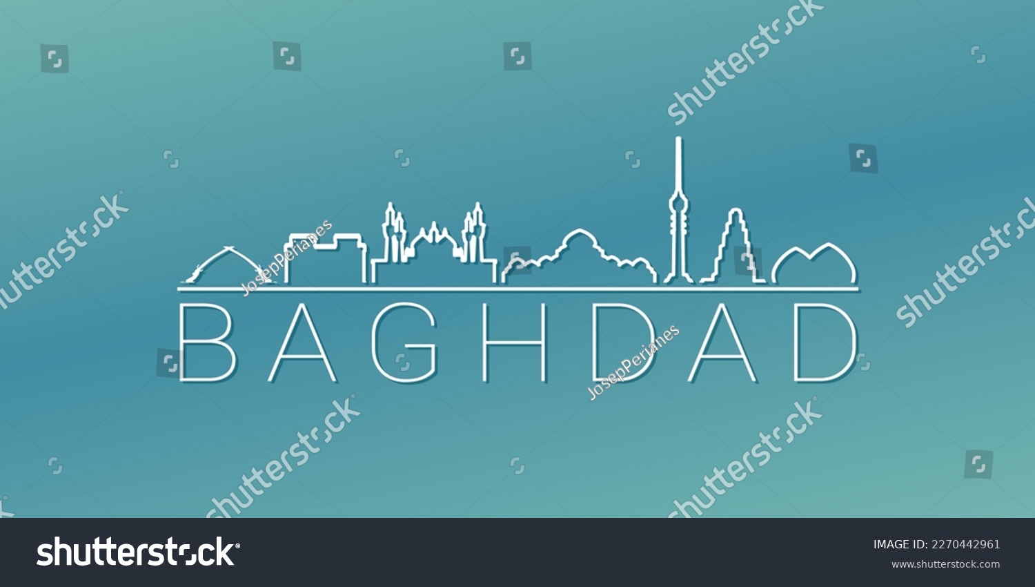 Baghdad, Iraq Skyline Linear Design. Flat City Illustration Minimal Clip Art. Background Gradient Travel Vector Icon. #2270442961
