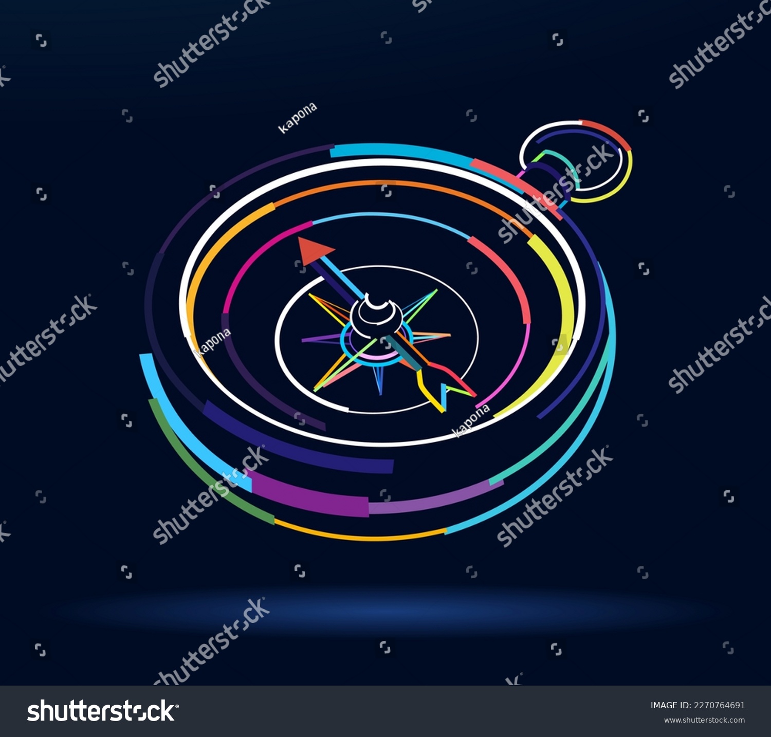 Abstract old vintage compass in retro style from multicolored paints. Colored drawing. Vector illustration of paints #2270764691