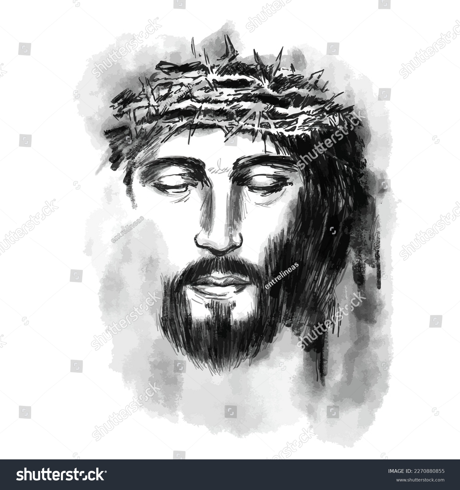 Jesus Christ, graphic portrait. Hand drawing. - Royalty Free Stock ...