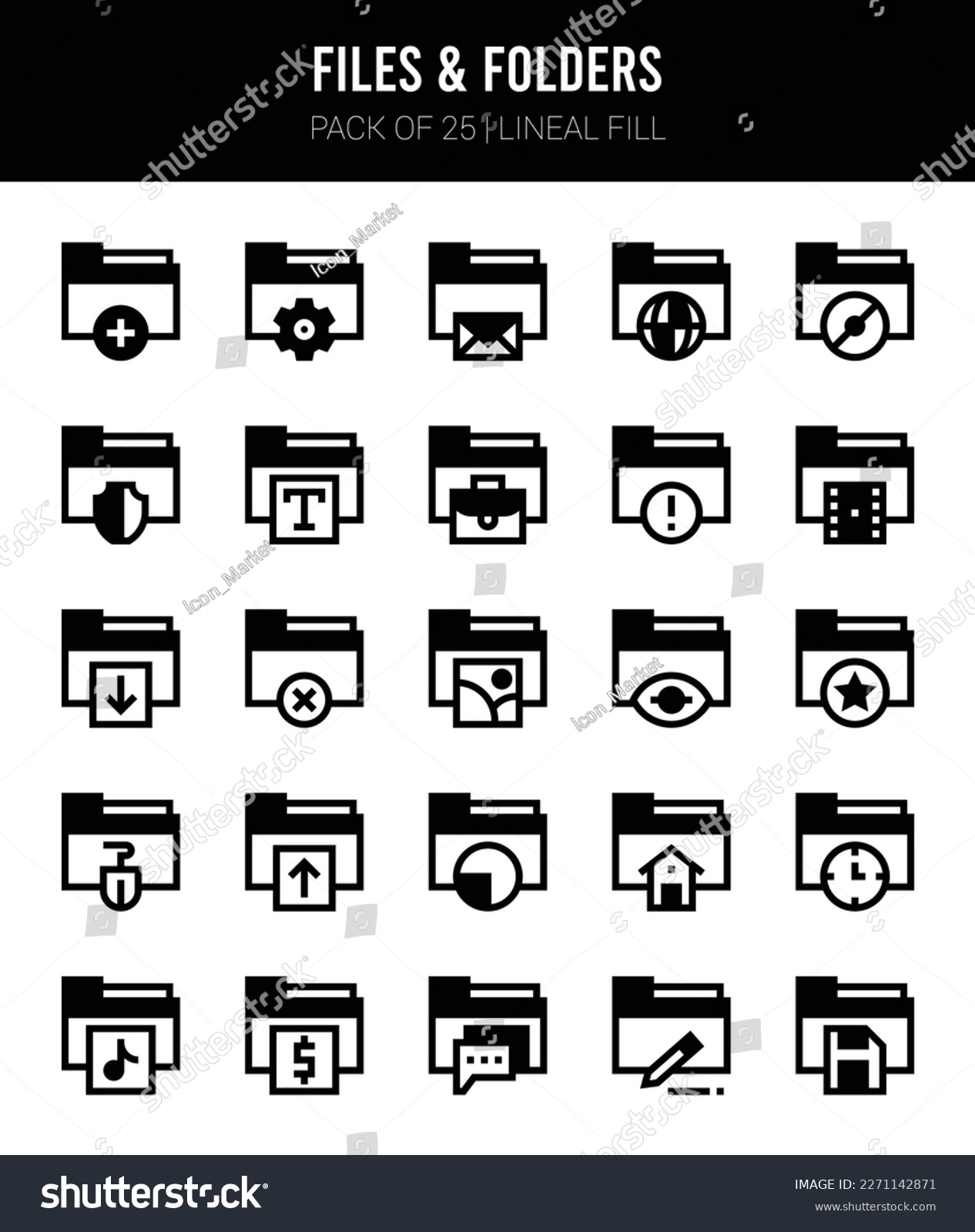 25 Files and Folders Lineal Fill icons Pack - Royalty Free Stock Vector ...