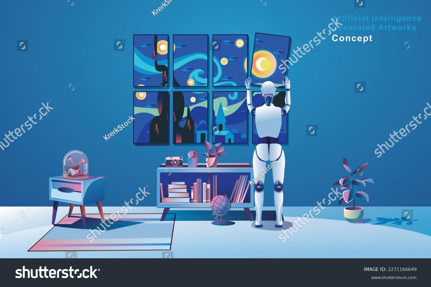 Robot Painting Creating Artwork, Artificial - Royalty Free Stock Vector ...