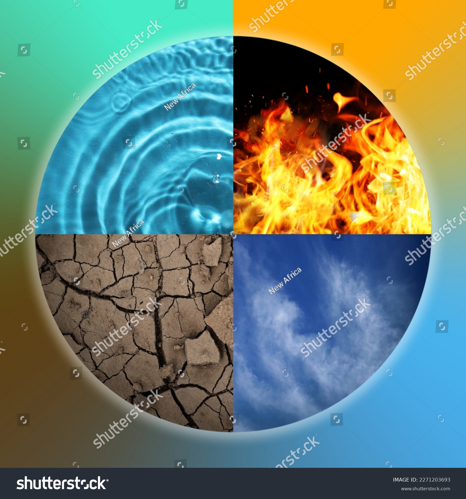 Set of four elements on color background. Air, Earth, Fire and Water #2271203693