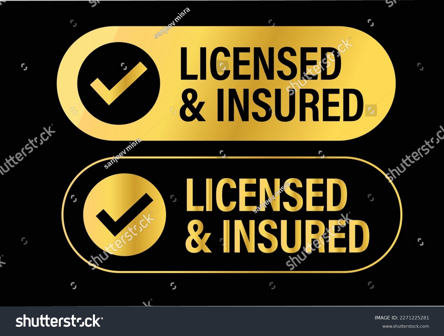 licensed and insured vector icon set isolated on - Royalty Free Stock ...