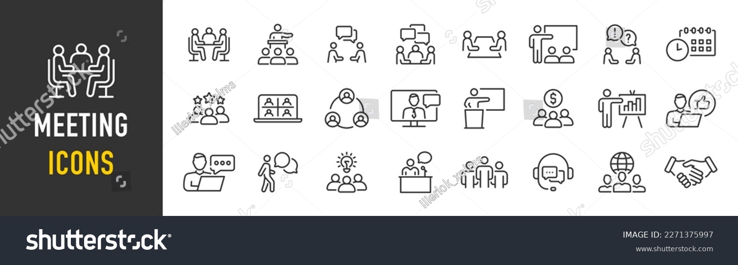 Meeting web icon set in line style. Conference, team, brainstorm, seminar, interview, collection. Vector illustration. #2271375997