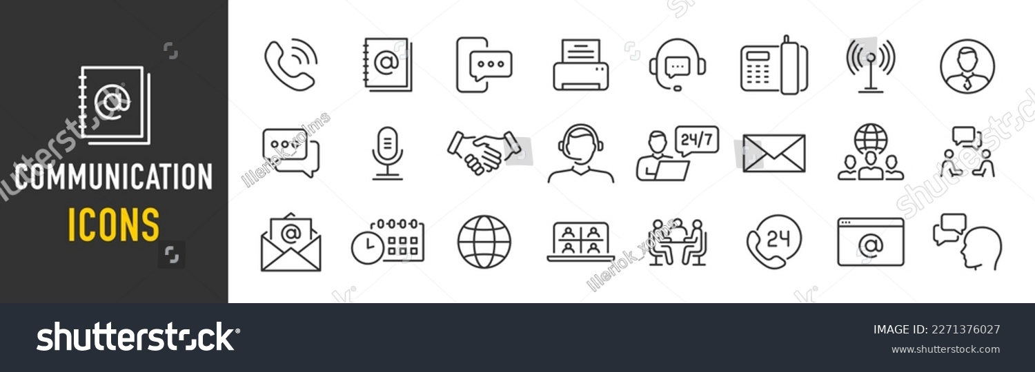 Communication web icon in line style. Chat, speech bubble, talking, point, chat, support, message, phone, globe, call, info collection. Vector illustration. #2271376027