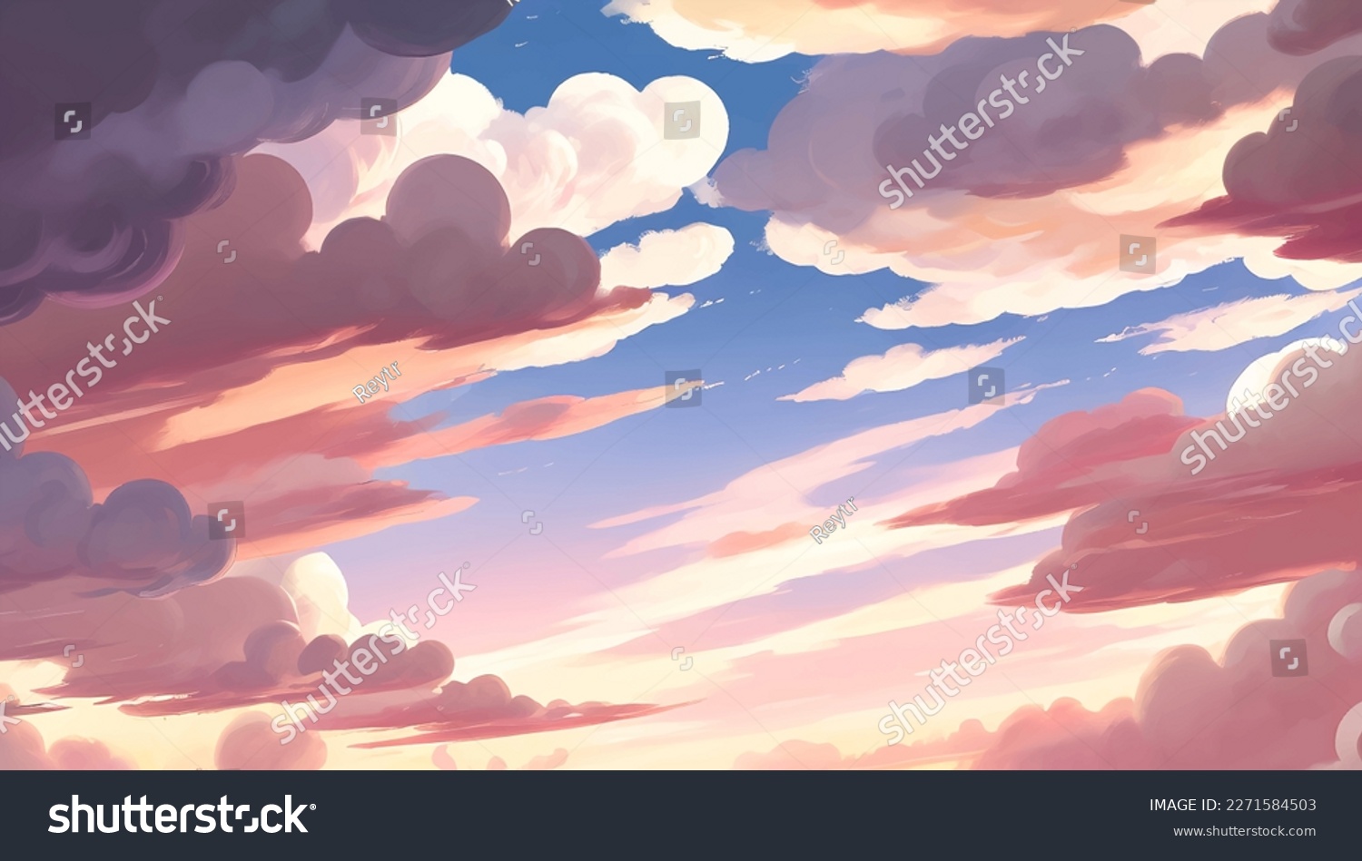 Clouds in The Sky Background During Golden Hour of Sunrise or Sunset Hand Drawn Painting Illustration #2271584503