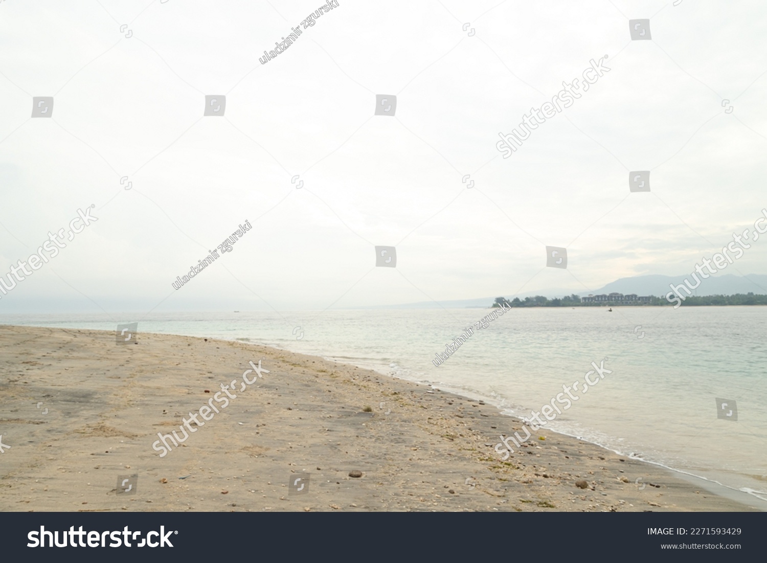 Lombok and Gili Air islands, overcast, cloudy day, sky and sea. Vacation, travel, tropics concept, no people. Sunny day, sand beach. #2271593429