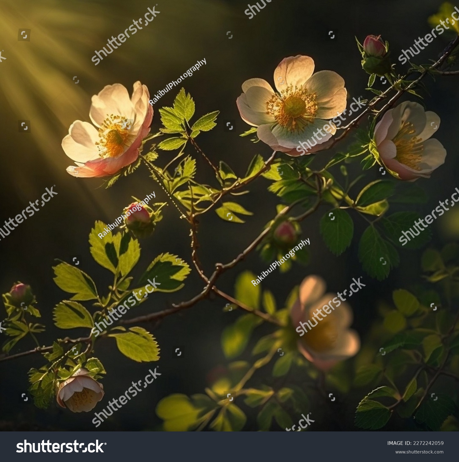 Dog rose (Rosa canina) and sweet briar rose (Rosa rubiginosa) are spiny perennial shrubs that form dense impenetrable thickets. Both are highly unpalatable #2272242059