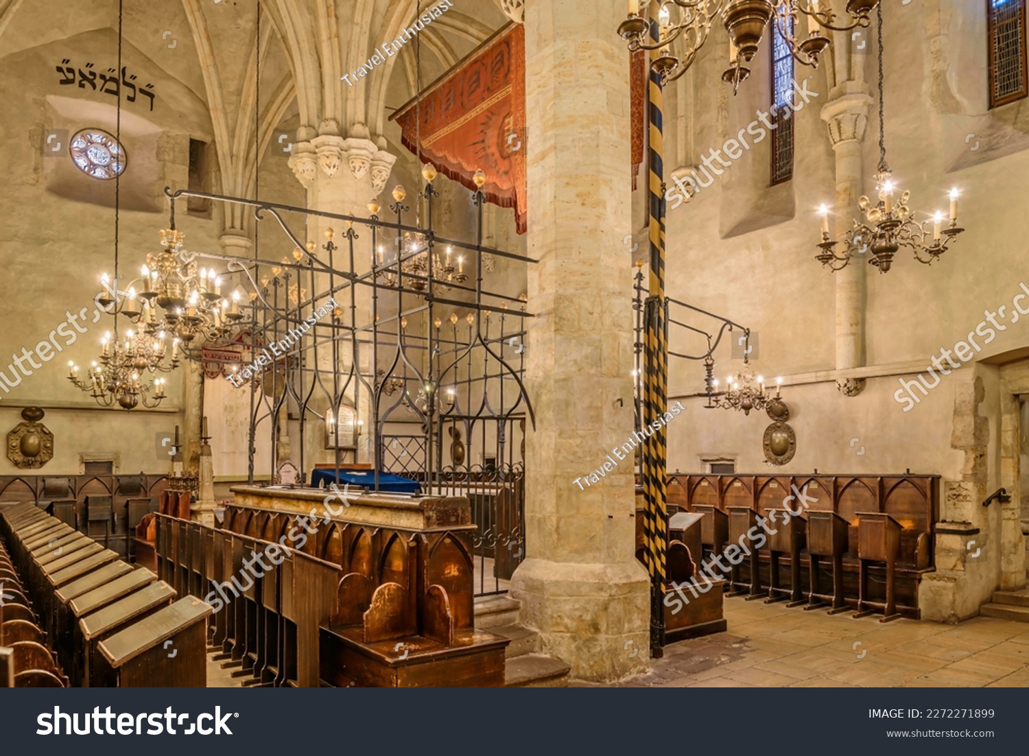 Interior of the Old-New Synagogue in the jewish district of Prague, Czech Republic. #2272271899