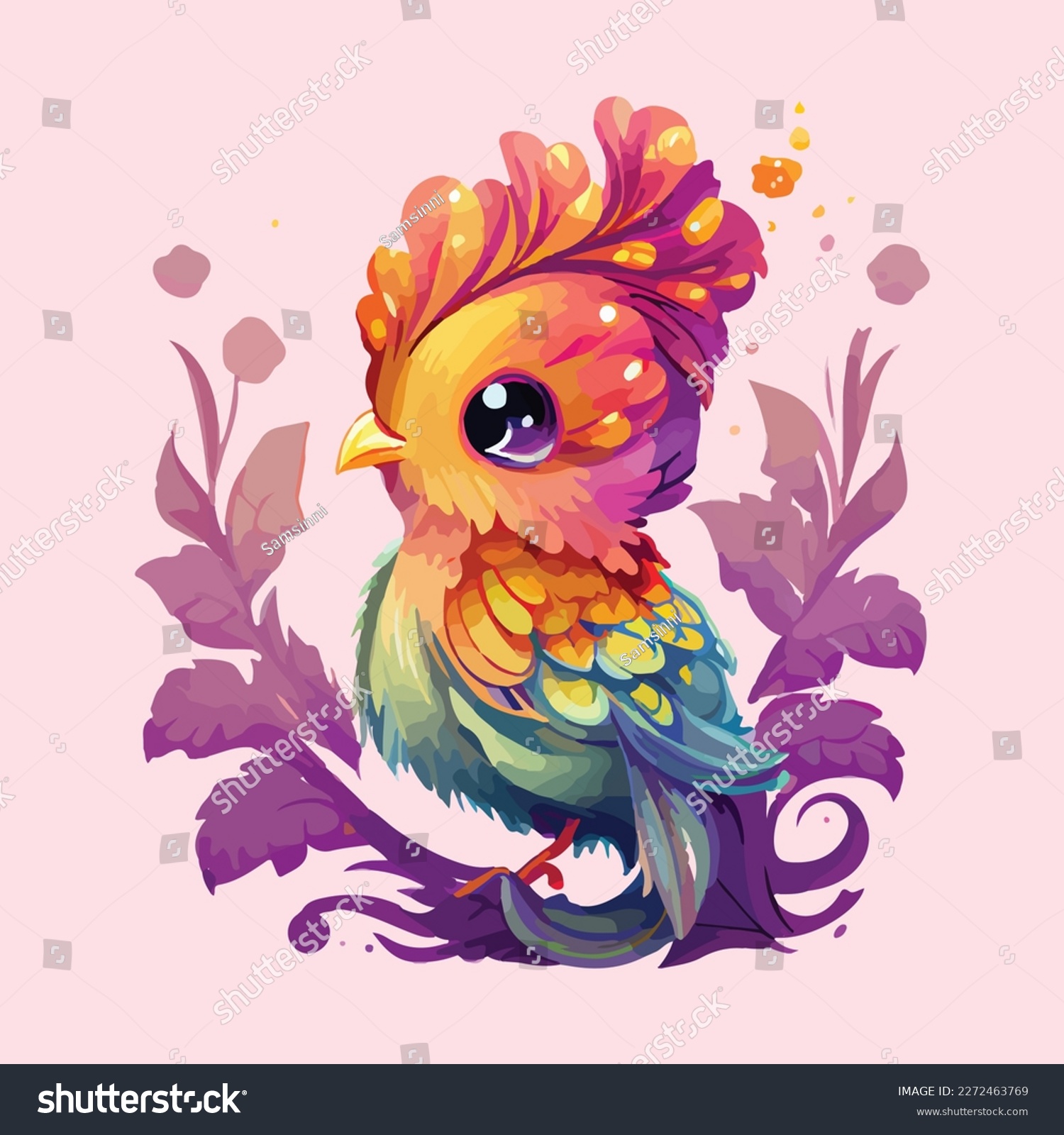 Chibi Phoenix Illustration with Kawaii Elements - Royalty Free Stock ...