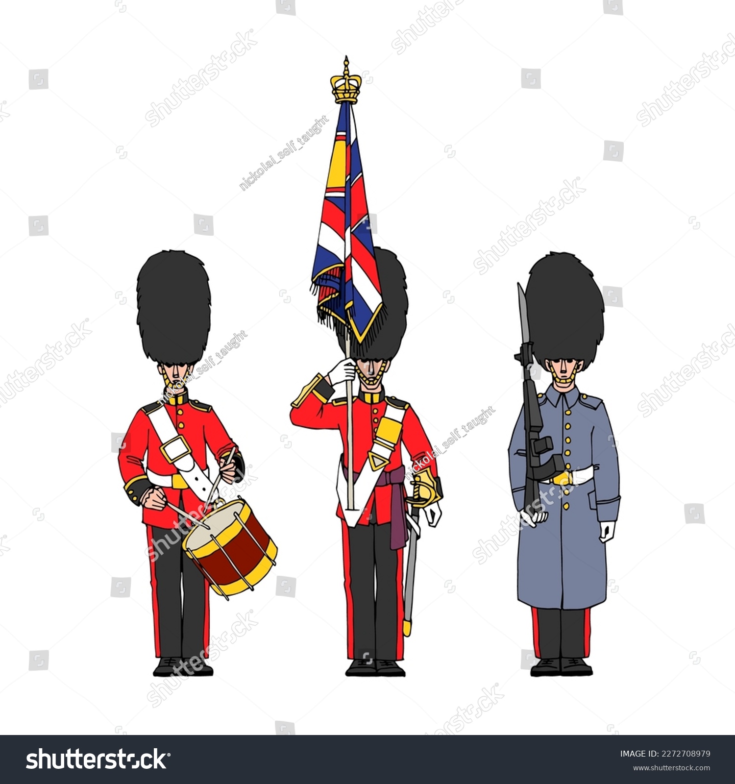 The royal standard bearer in a bearskin hat. A - Royalty Free Stock ...