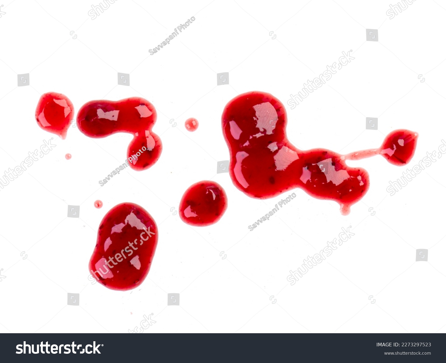 Drops and stains of red berry jam, sauce isolated on white #2273297523