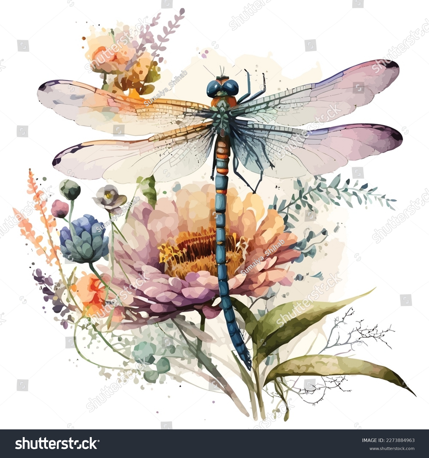 insect dragonfly in a watercolor style isolated. Aquarelle dragonfly for background, texture, wrapper pattern, frame or border. #2273884963