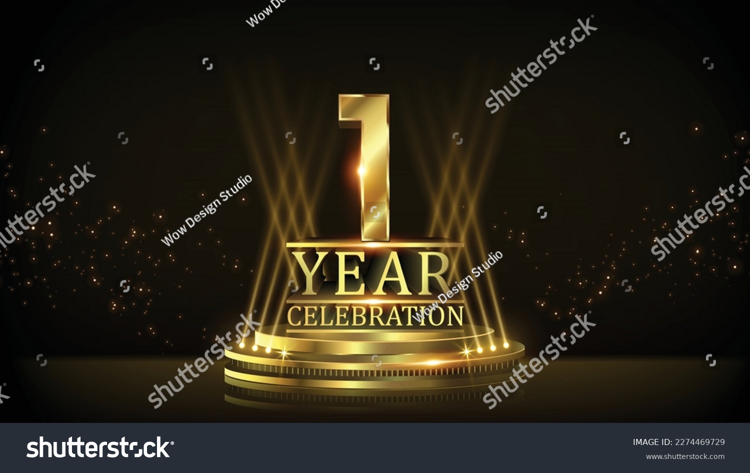 1 year Celebration Golden Jubilee Award Graphics Background. Entertainment Spot Light Hollywood Template  Luxury Premium Corporate Abstract Design Template Banner Certificate.  #2274469729