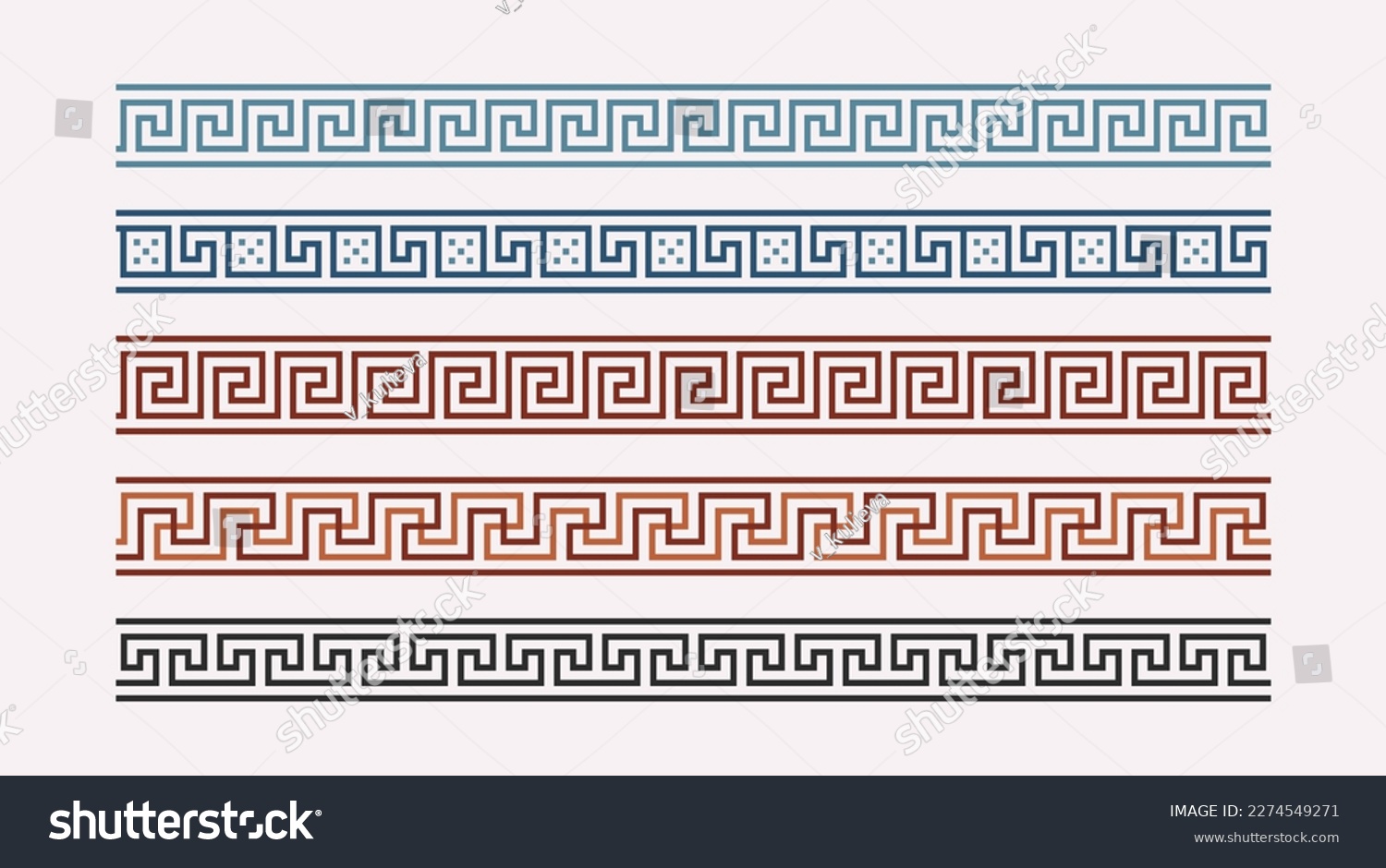 Greek key ornaments set. Meander pattern collection. Repeating geometric meandros motif. Greek fret design. Ancient decorative borders. Vector decoration #2274549271