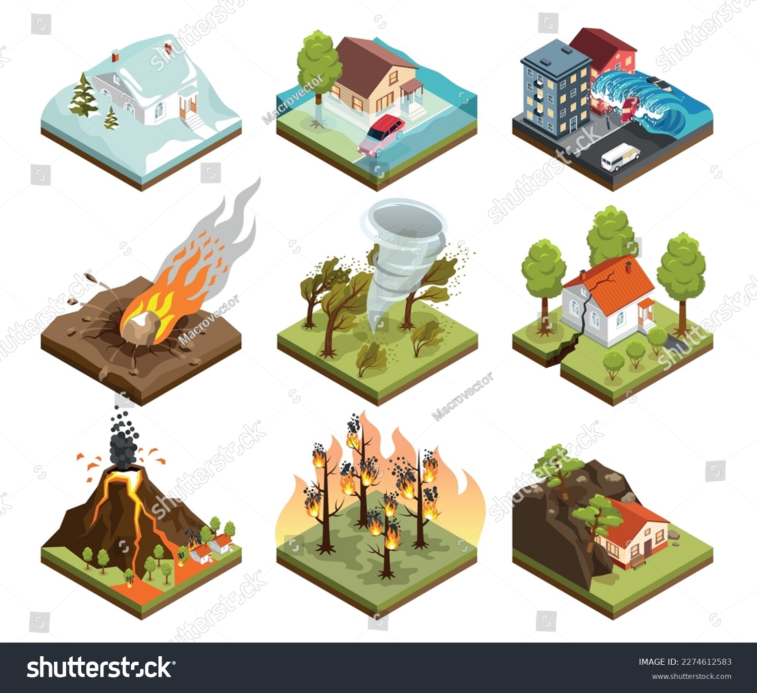 Natural disasters isometric set with flood - Royalty Free Stock Vector ...