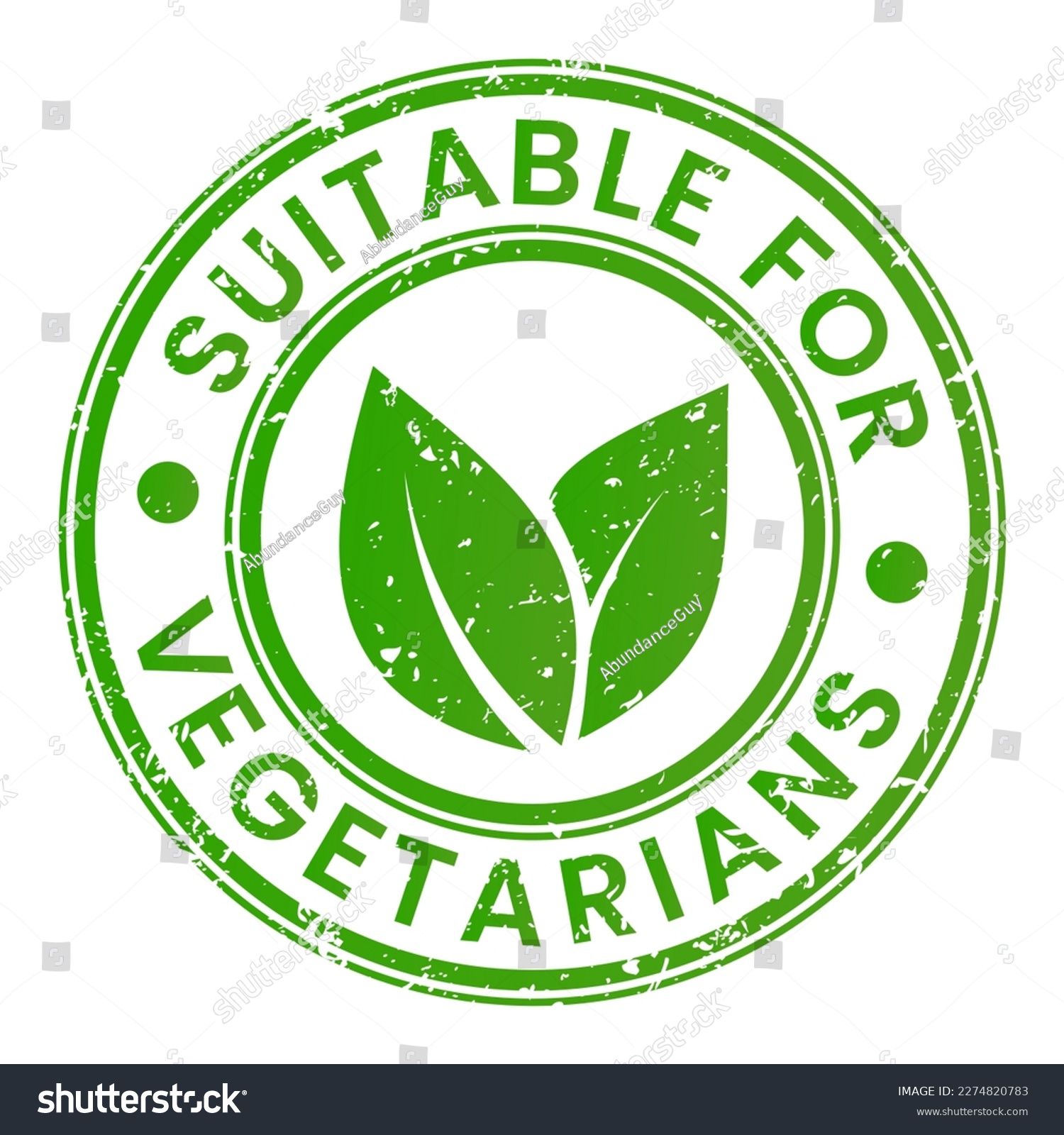 Grunge Green Suitable for Vegetarians stamp sticker with Leaves icon vector illustration #2274820783