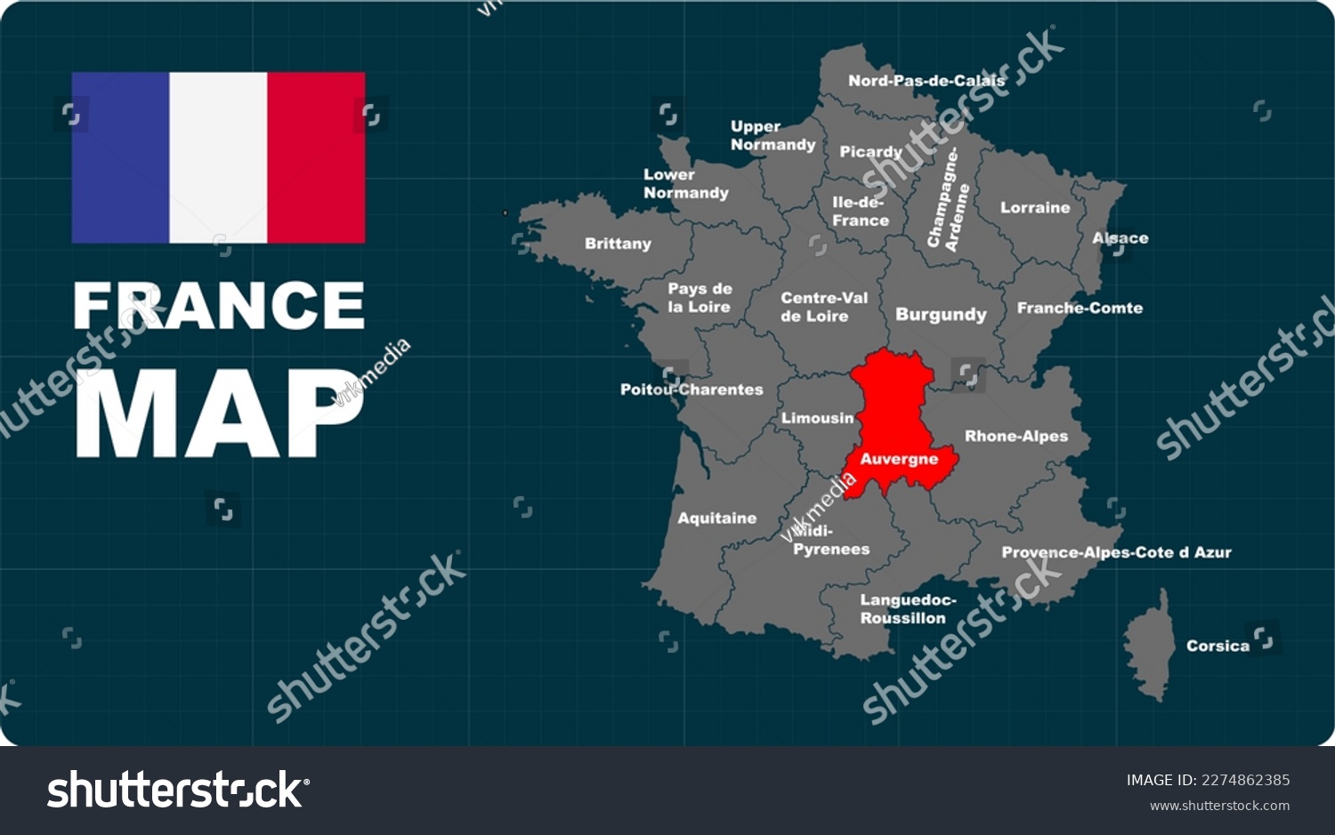 Auvergne Map Auvergne Red Highlighted In 🇫🇷 Royalty Free Stock Vector 2274862385 