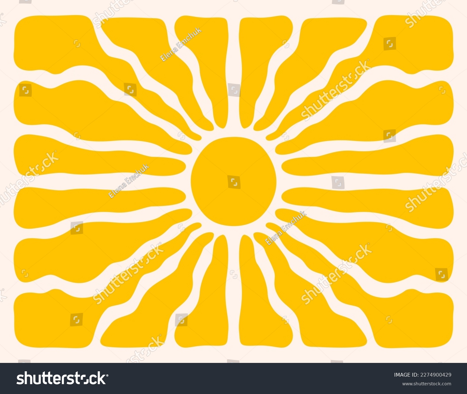 Horizontal retro groovy background with bright sunburst  in style 60s, 70s. Trendy colorful graphic print. Vector illustration #2274900429