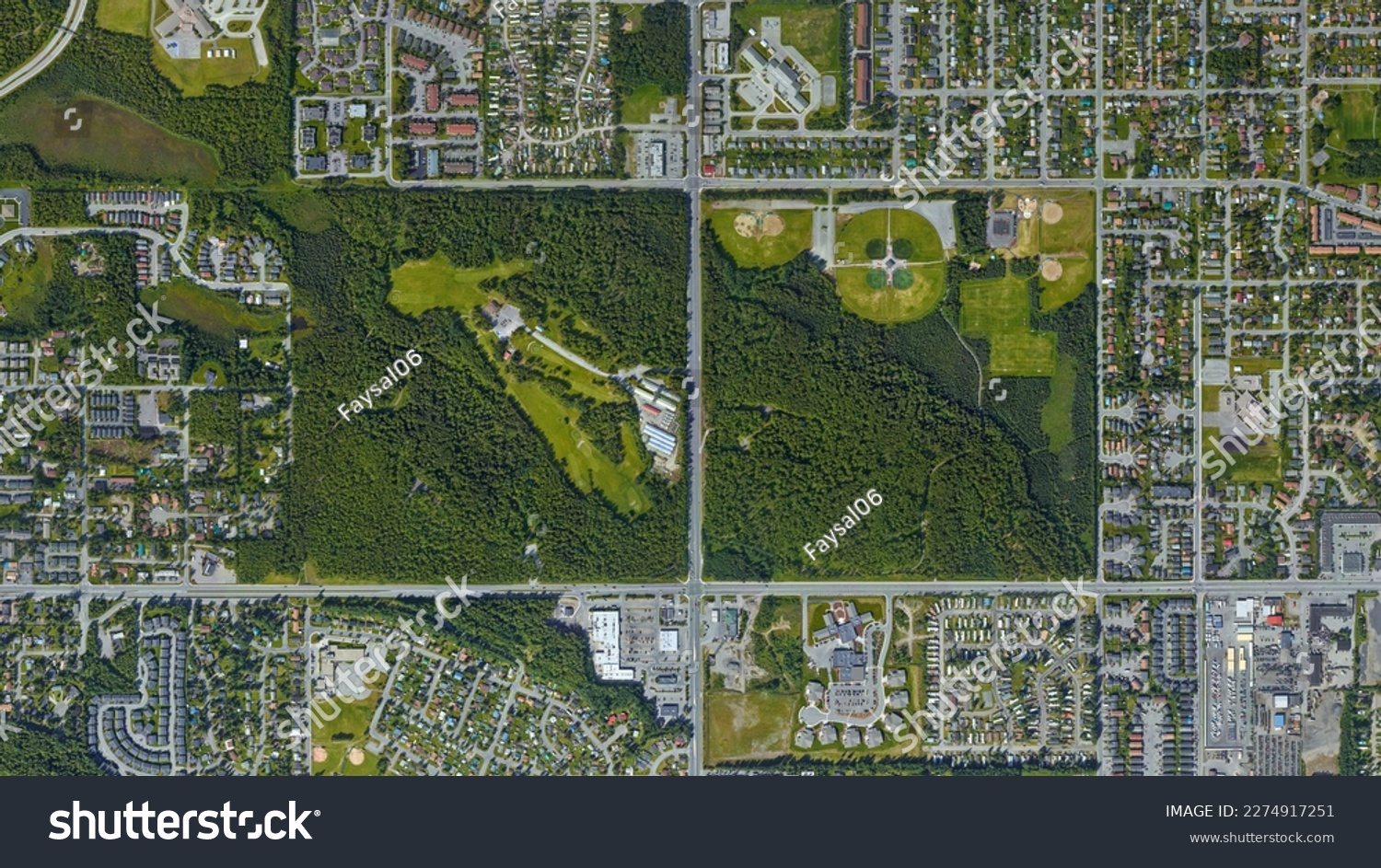 City, Forest and Park, urban forest aerial view, Russian Jack Springs Park, looking down aerial view from above – Bird’s eye view Russian Jack Park, Anchorage, Alaska, USA #2274917251