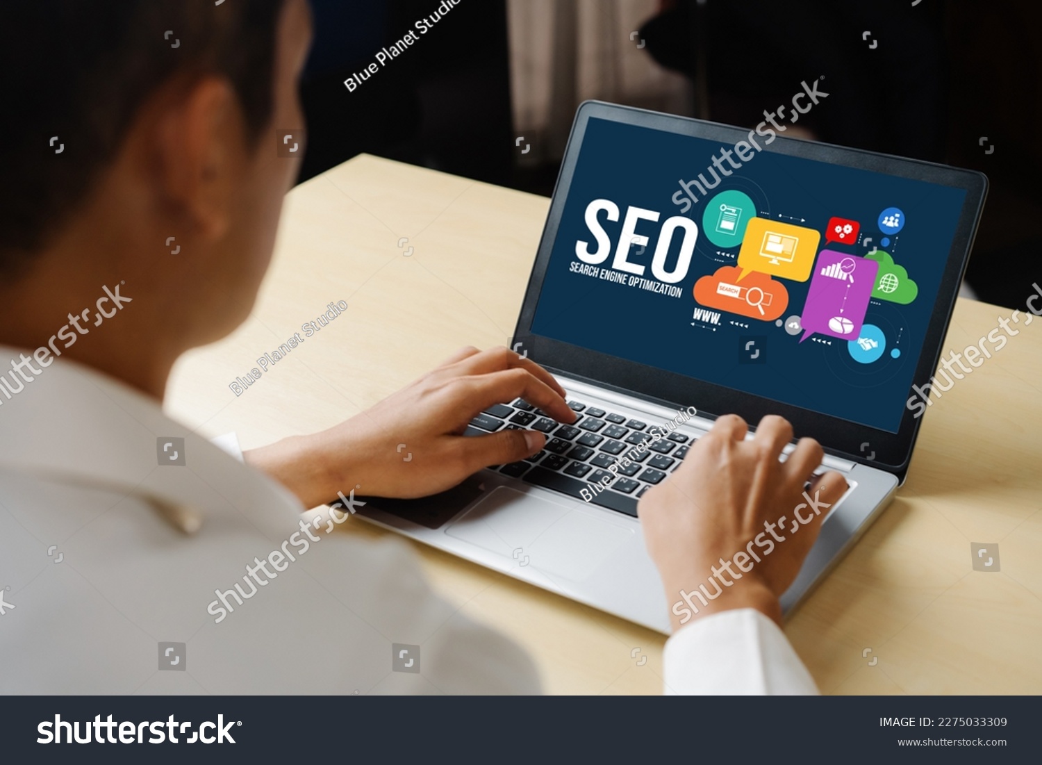 SEO search engine optimization for modish e-commerce and online retail business showing on computer screen #2275033309