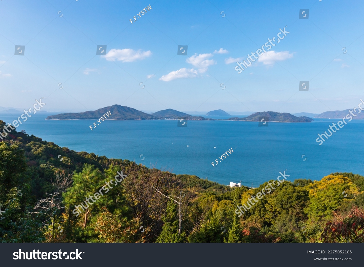 Landscape of islands on the seto inland sea , view from Mt. bakuchi at shonai peninsula , mitoyo city, kagawa, shikoku, japan #2275052185