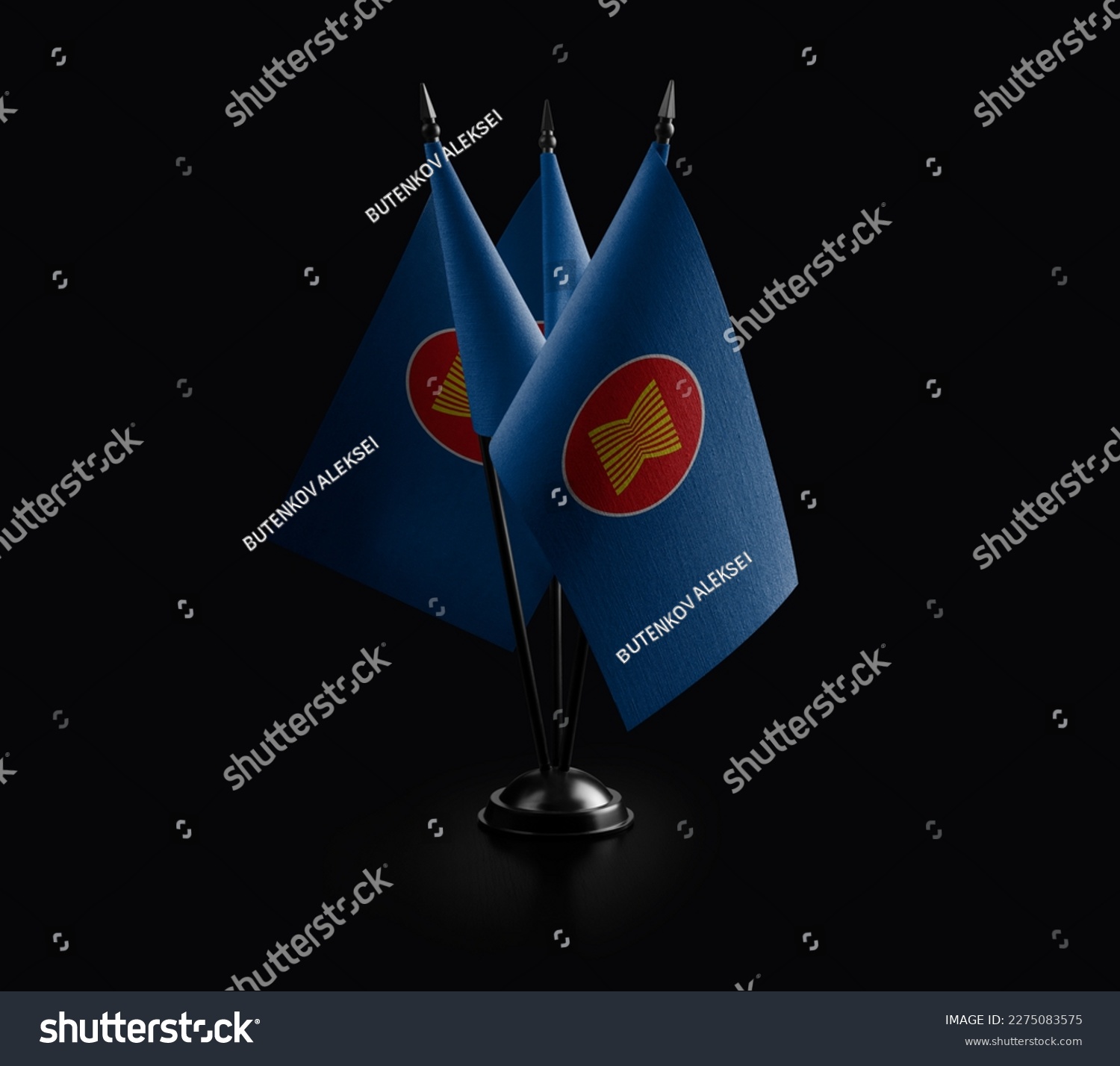 Small national flags of the ASEAN on a black background. #2275083575