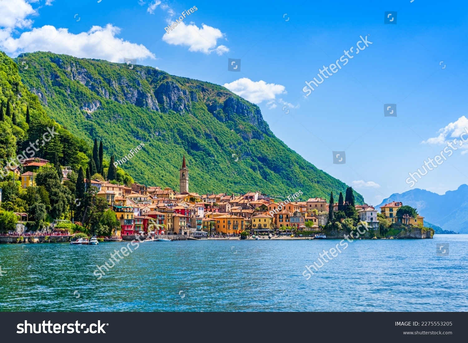 Beautiful Varena village on Lake Como riviera in Lombardy, Italy; old village on the shores of lake Como by the mountain #2275553205