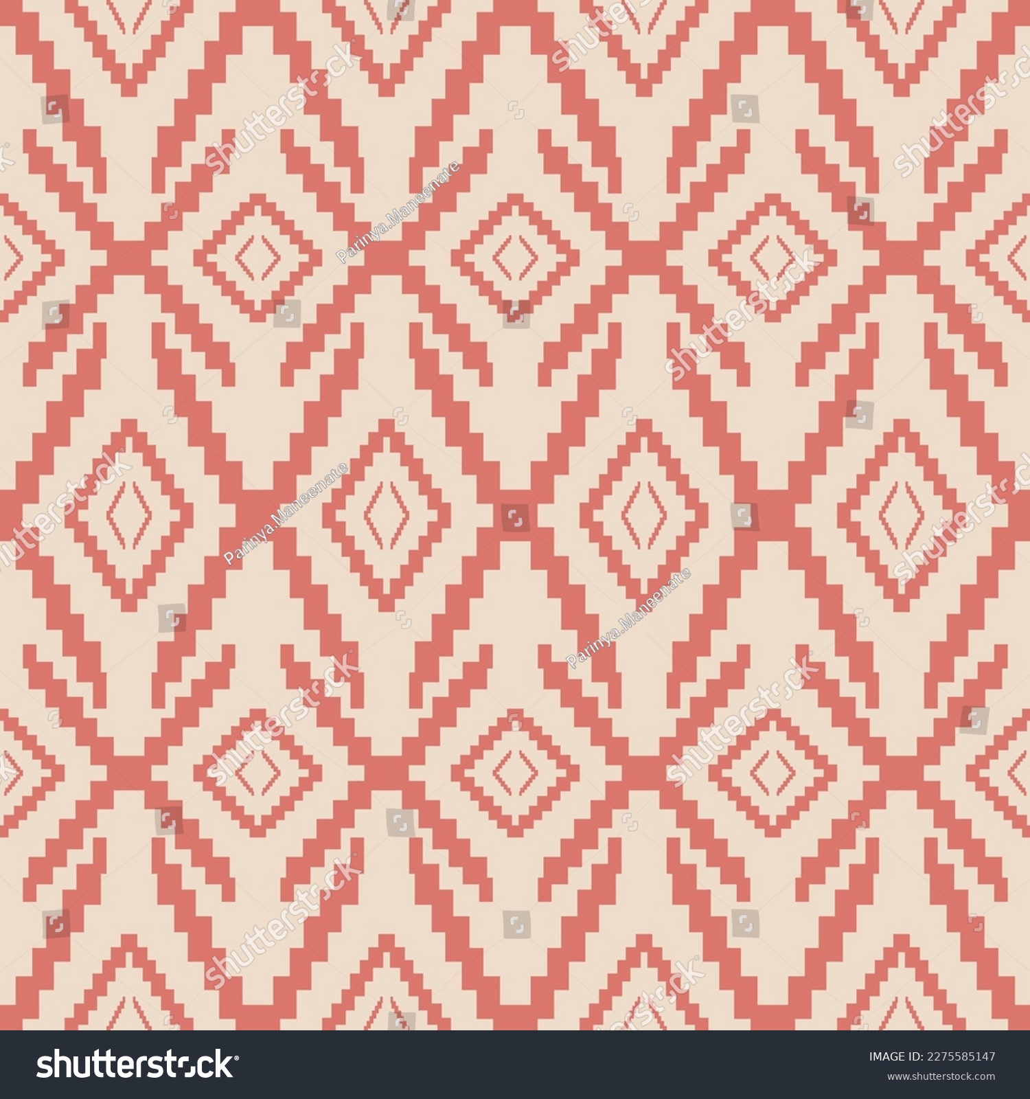 Aztec Kilim retro color pattern. Vector aztec Kilim geometric square diamond shape seamless pattern background. Southwest geometric traditional pattern use for fabric, home decoration elements. #2275585147