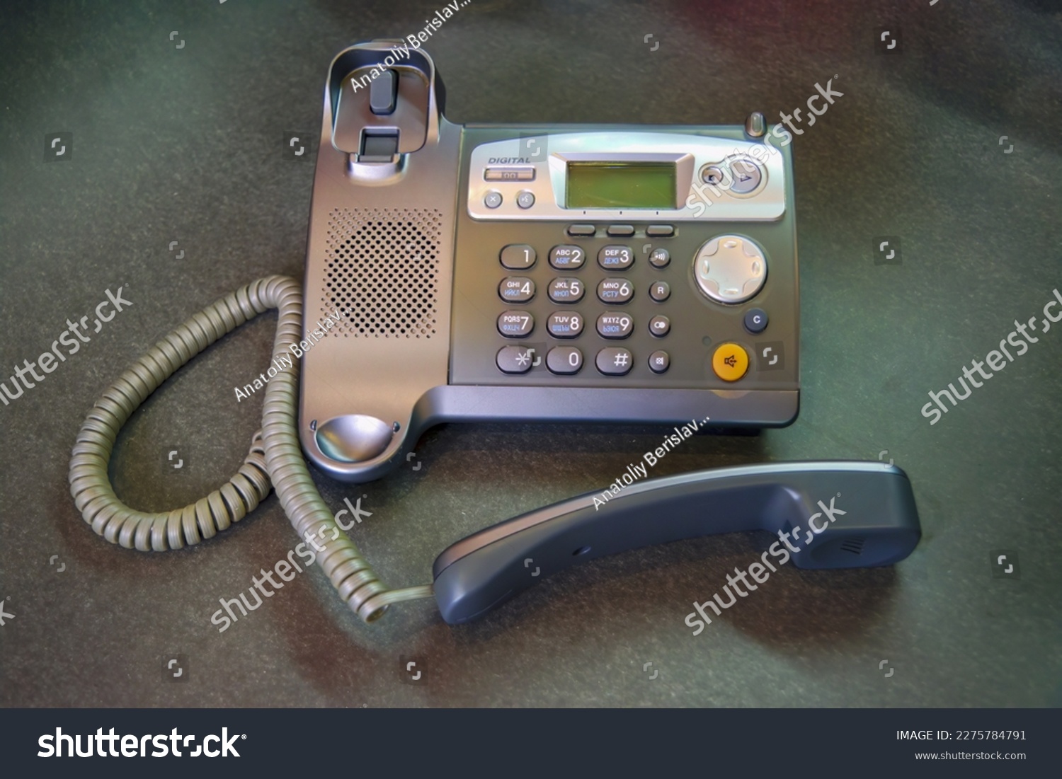 DECT radiotelephone Base station. Dect cordless phone wireless phone, radiotelephone, radio phone on grey background. #2275784791