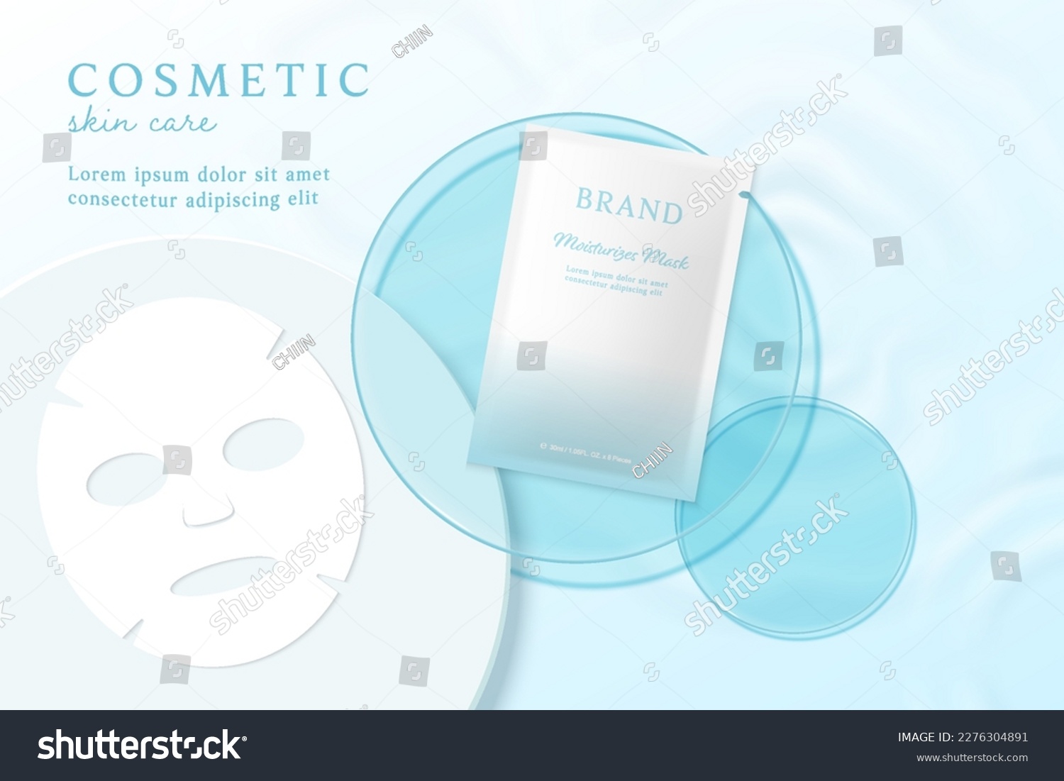 Cosmetics and mask ads template on blue water background. #2276304891
