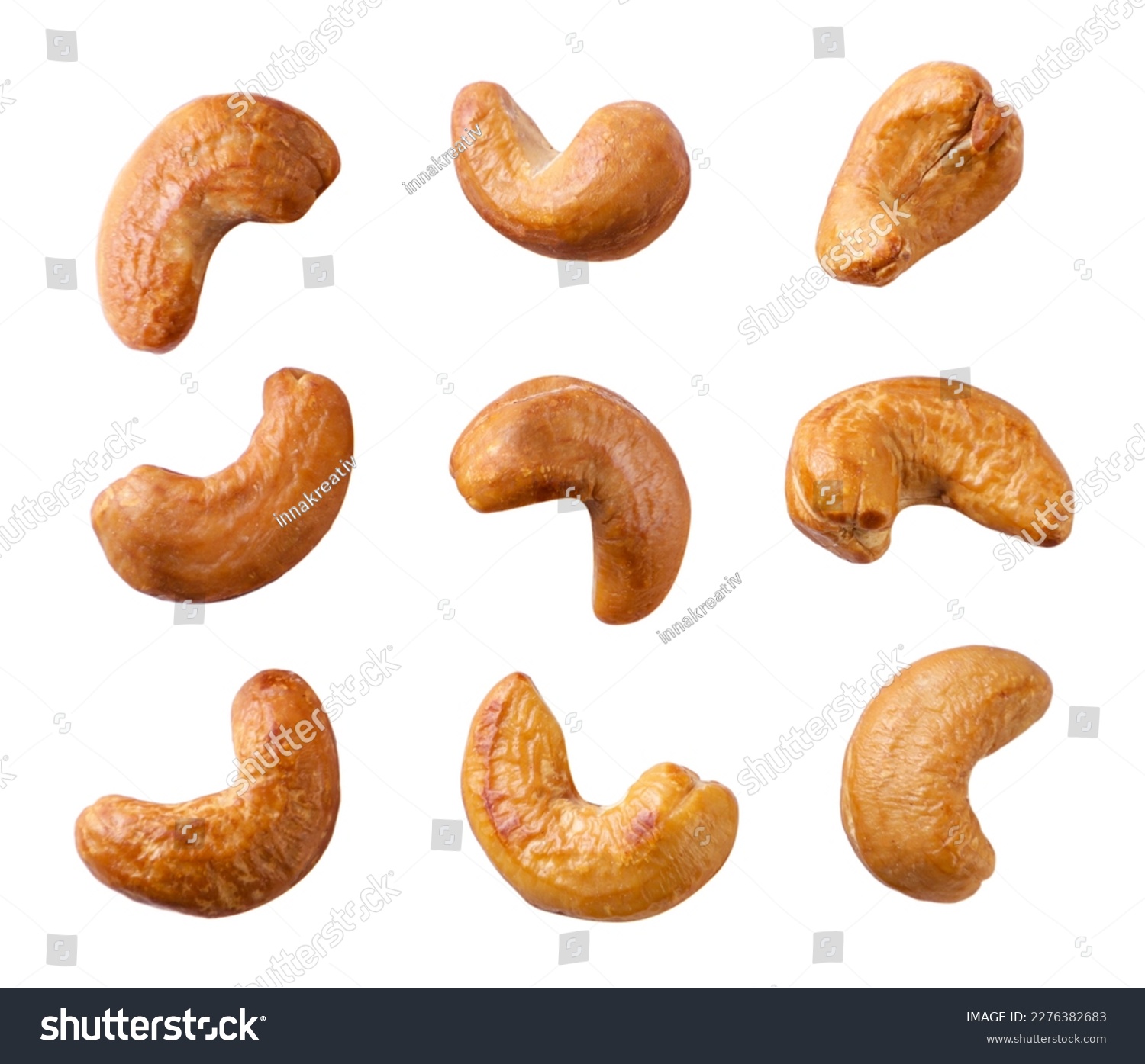 Set of roasted cashew nuts close-up on a white background. Isolated #2276382683