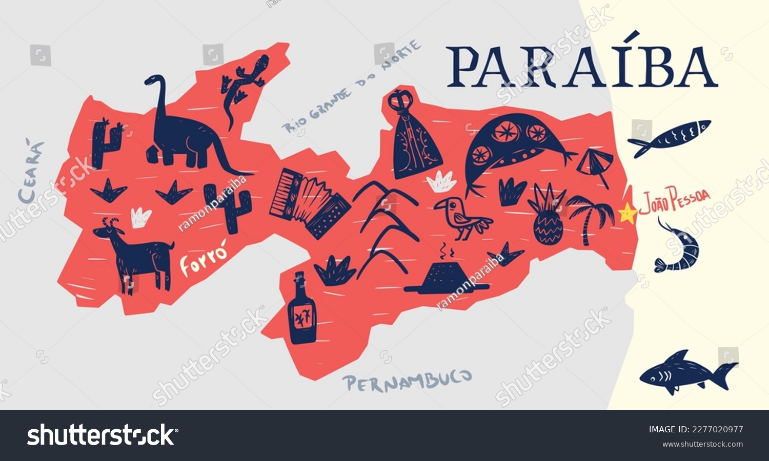 Map of the Brazilian state of Paraíba. With - Royalty Free Stock Vector ...