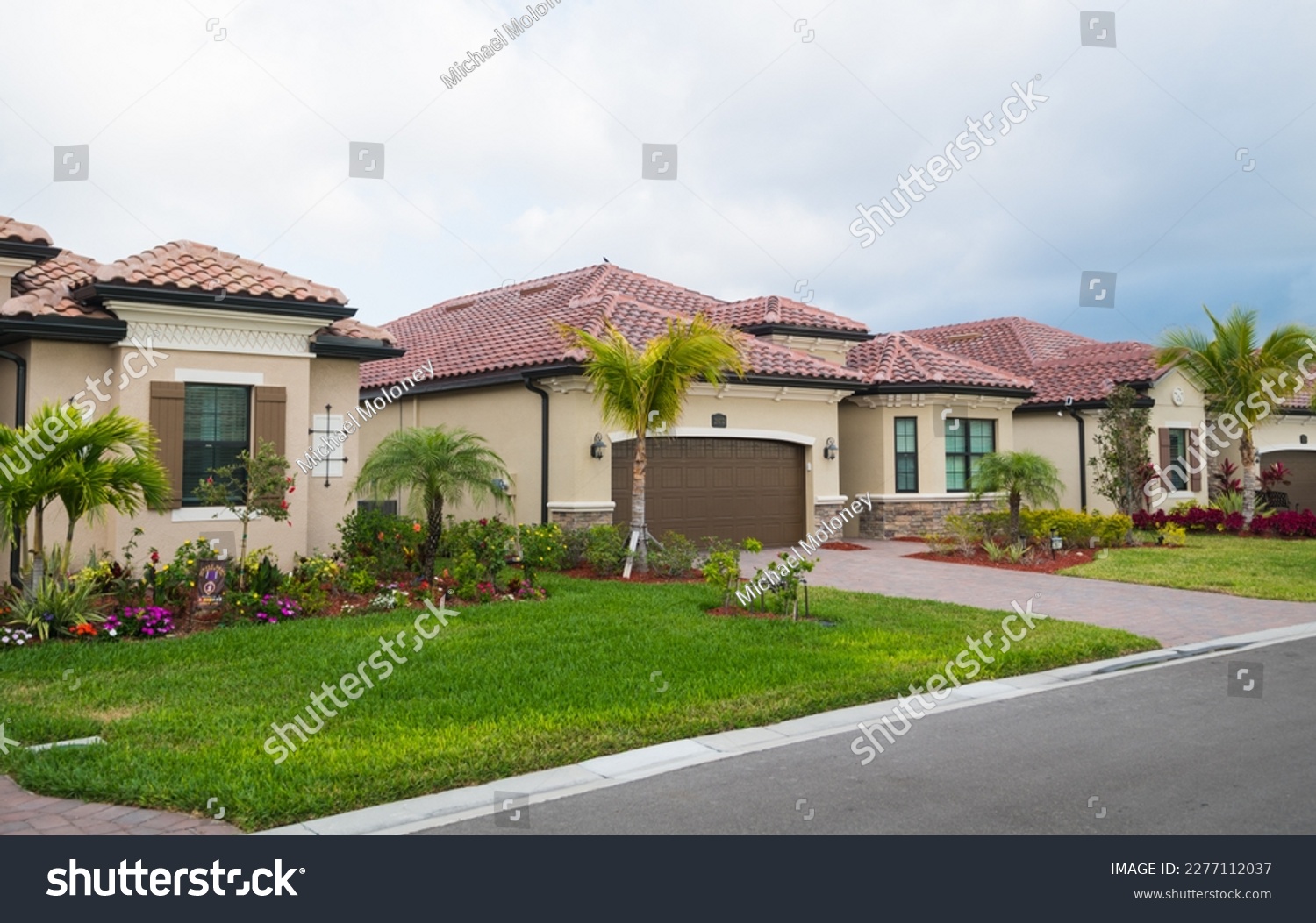 Cloudy day in new golf community, Bonita Springs, Florida. Real estate background concept #2277112037